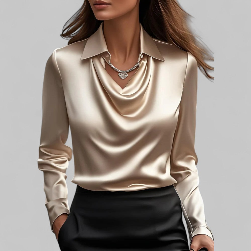 Draped Satin Collar Blouse