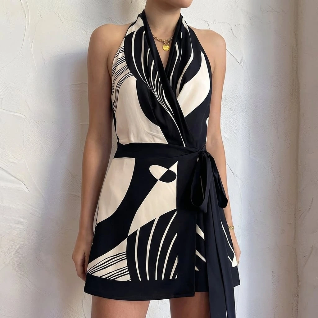 Women’s Halter Neck Wrap Mini Dress