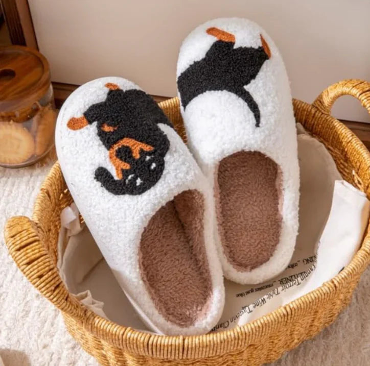 Fluffy Dog-Print Slippers Warm Slippers Women Winter
