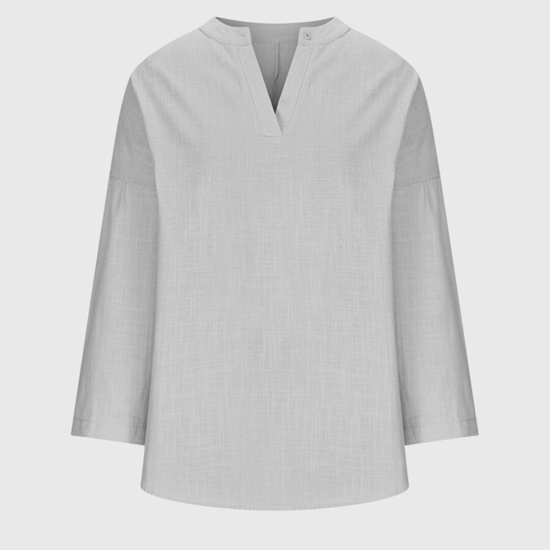 Relaxed Split-Neck Long Sleeve Top