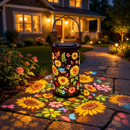 Solar Garden Lantern with Flower & Butterfly Shadow Projector