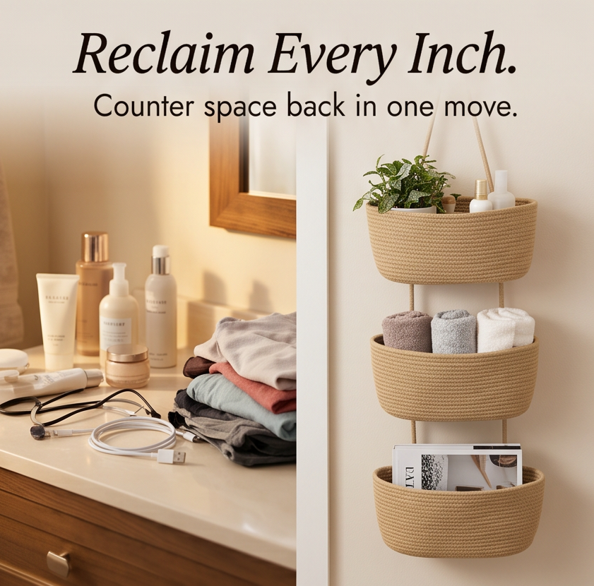 3-Tier Over Door Hanging Basket – No Drill Storage Organiser