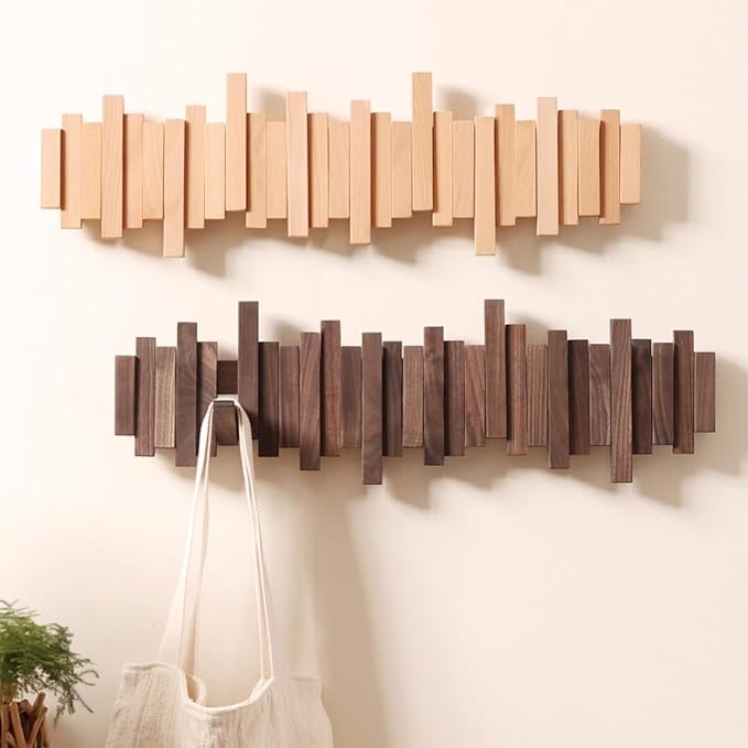 Piano Key Wall Coat Rack – Foldable Solid Wood Hooks with Magnetic Design