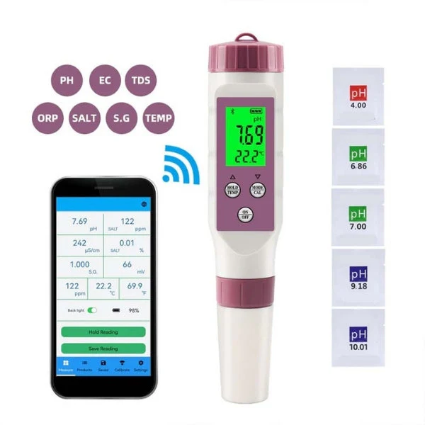 Digital Water Quality Tester 7-in-1 with Bluetooth App for Pool & Aquarium