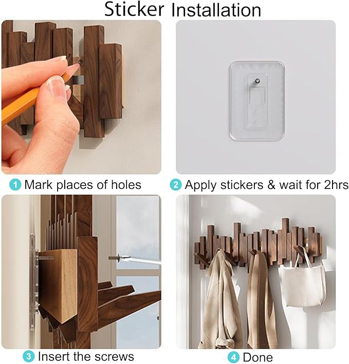 Piano Key Wall Coat Rack – Foldable Solid Wood Hooks with Magnetic Design