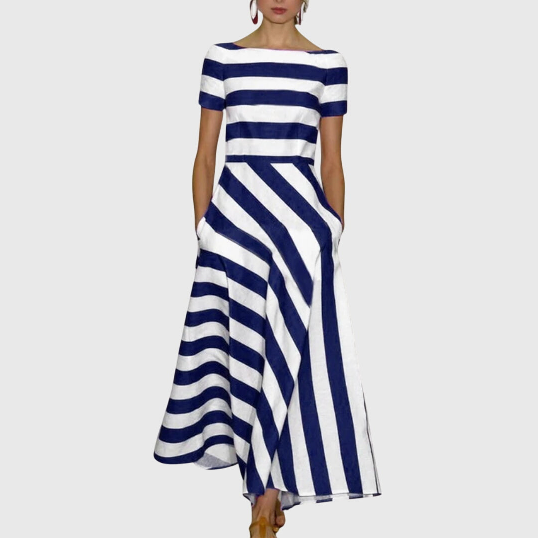 Women’s Striped Maxi Dress Short Sleeve