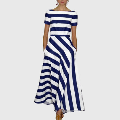 Women’s Striped Maxi Dress Short Sleeve