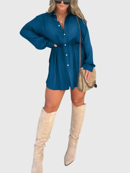 Women’s Button Front Long Sleeve Shirt Dress