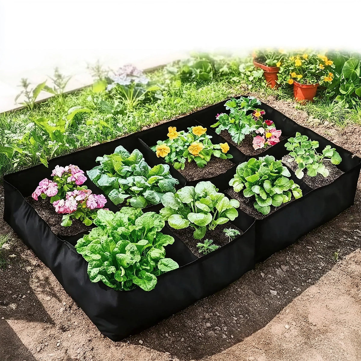 Multi-Pocket Fabric Raised Bed Planter for Herbs and Vegetables
