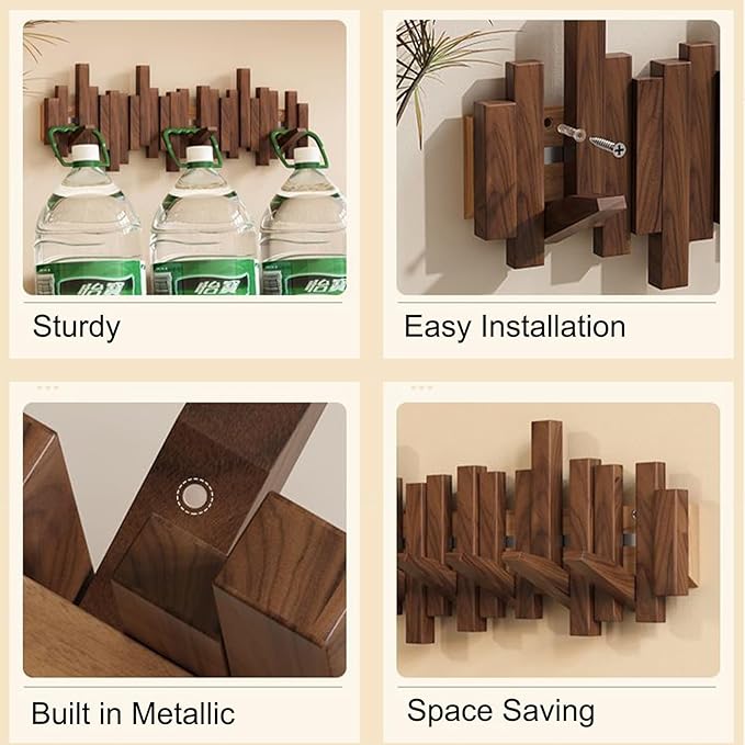 Piano Key Wall Coat Rack – Foldable Solid Wood Hooks with Magnetic Design
