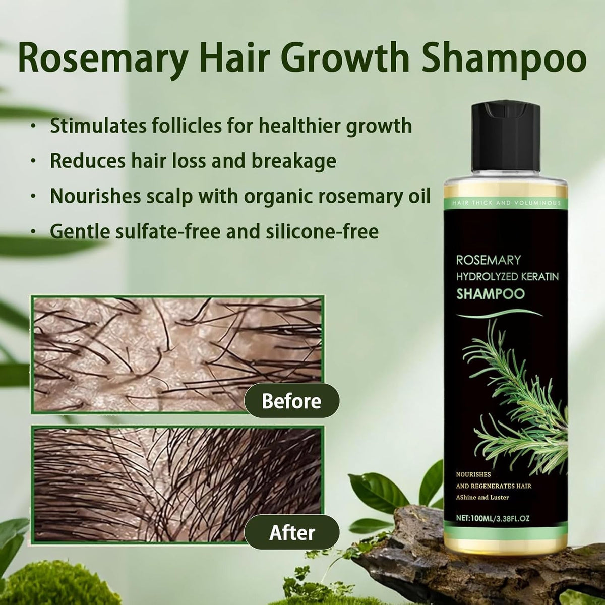 Keratin & Rosemary Hair Growth Serum for Thicker, Stronger Hair
