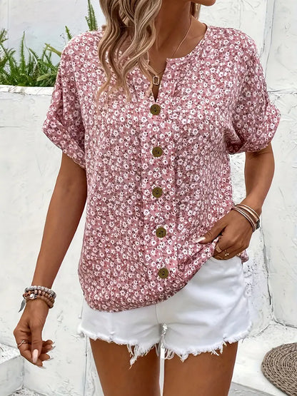 Katie | Women Summer Short Sleeve Button Top