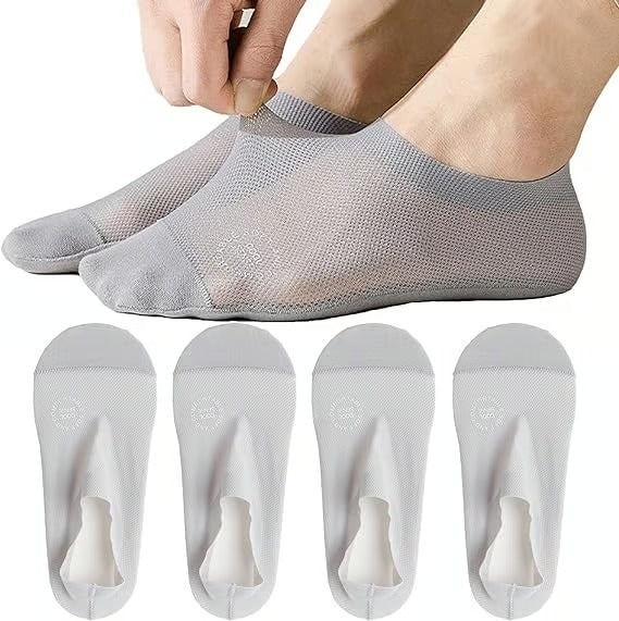 Breathable No-Show Cotton Socks with Non-Slip Grip for Men and Women