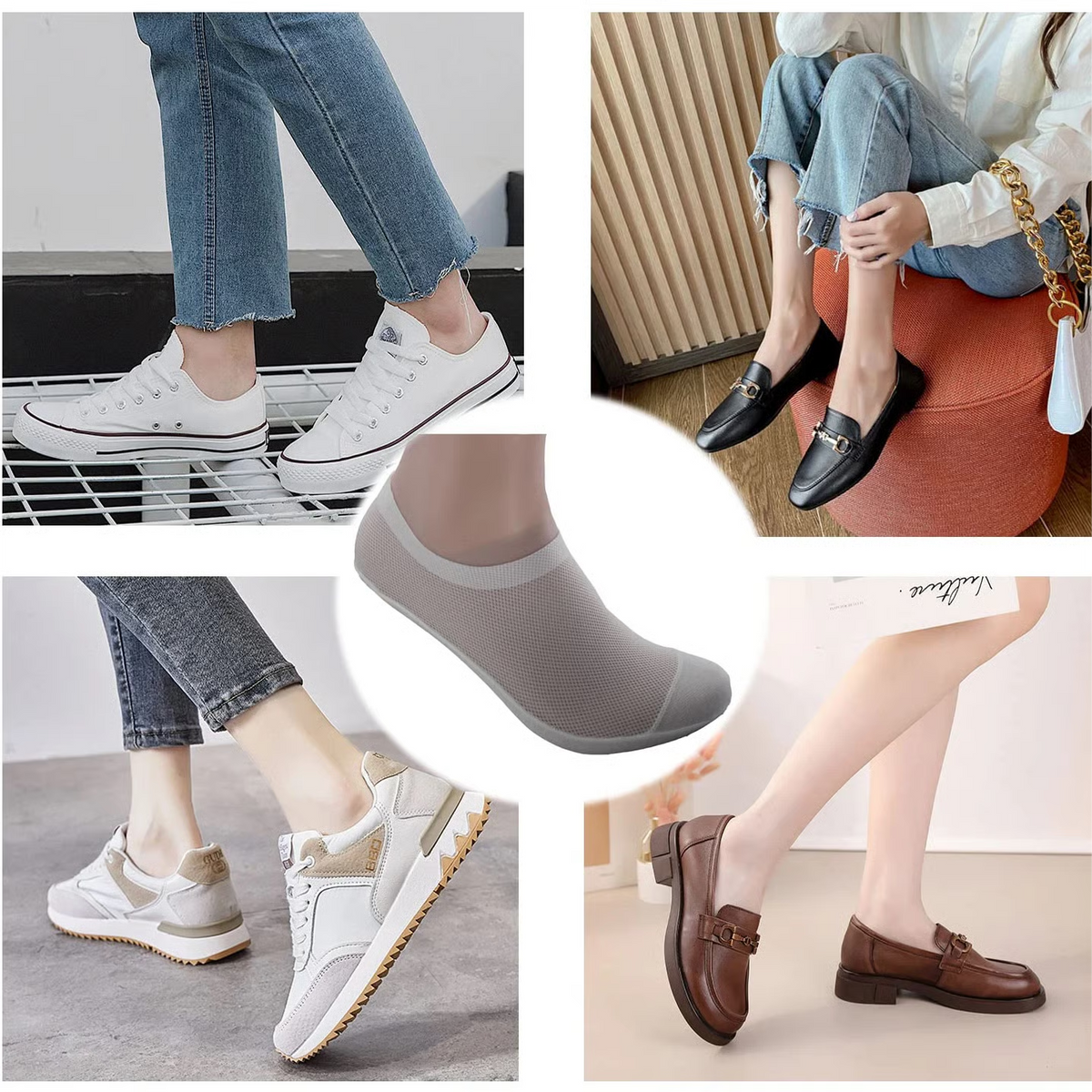 Breathable No-Show Cotton Socks with Non-Slip Grip for Men and Women