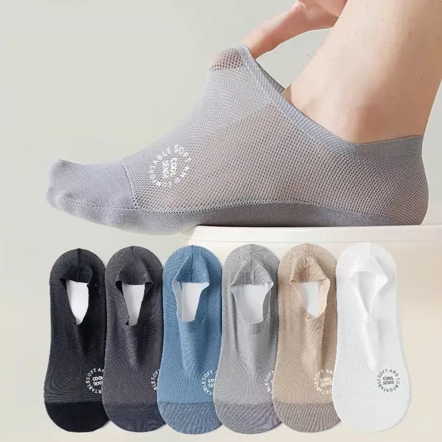 Breathable No-Show Cotton Socks with Non-Slip Grip for Men and Women
