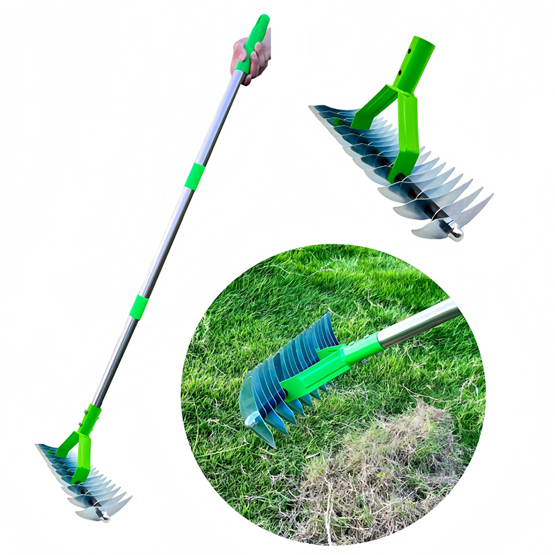 Manual Lawn Scarifier with Telescopic Handle for Thatch Removal