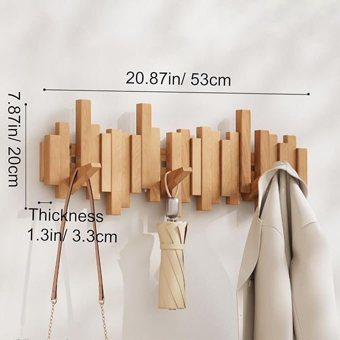 Piano Key Wall Coat Rack – Foldable Solid Wood Hooks with Magnetic Design