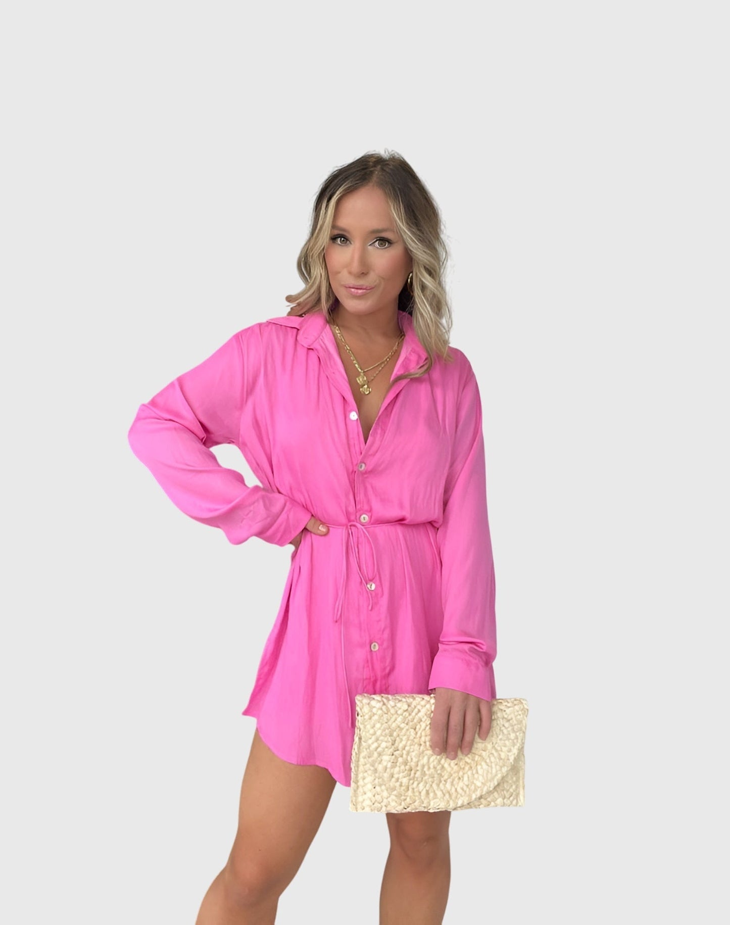 Women’s Button Front Long Sleeve Shirt Dress
