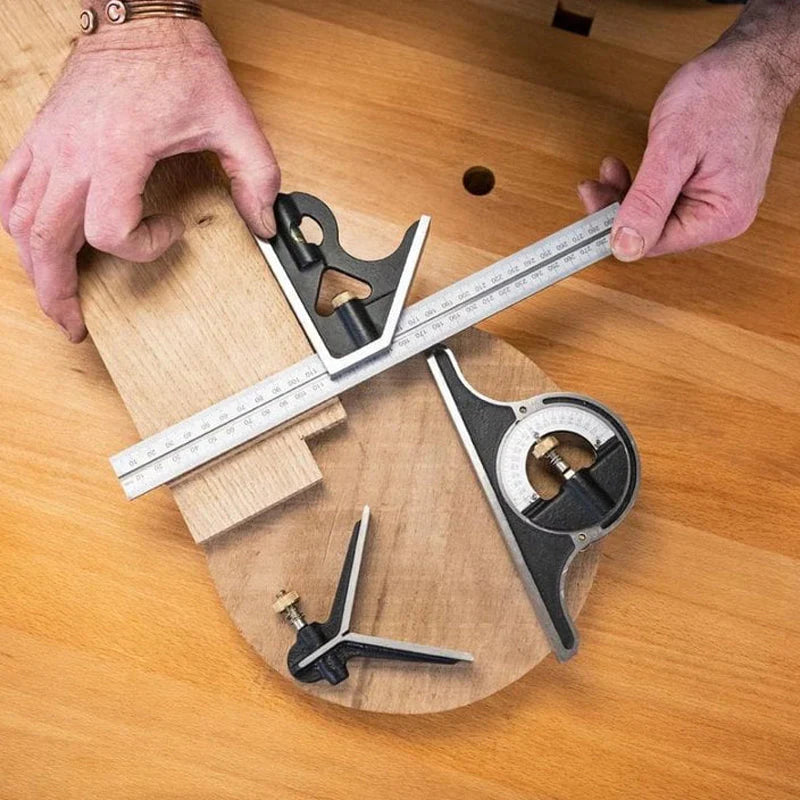 Adjustable Angle Ruler Set with Scribing Pin for Woodworking & Metalworking