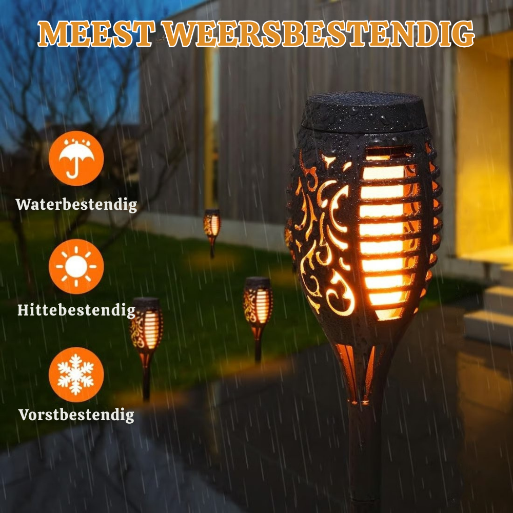 Solar Torch Garden Lights with Warm Flickering Flame Effect