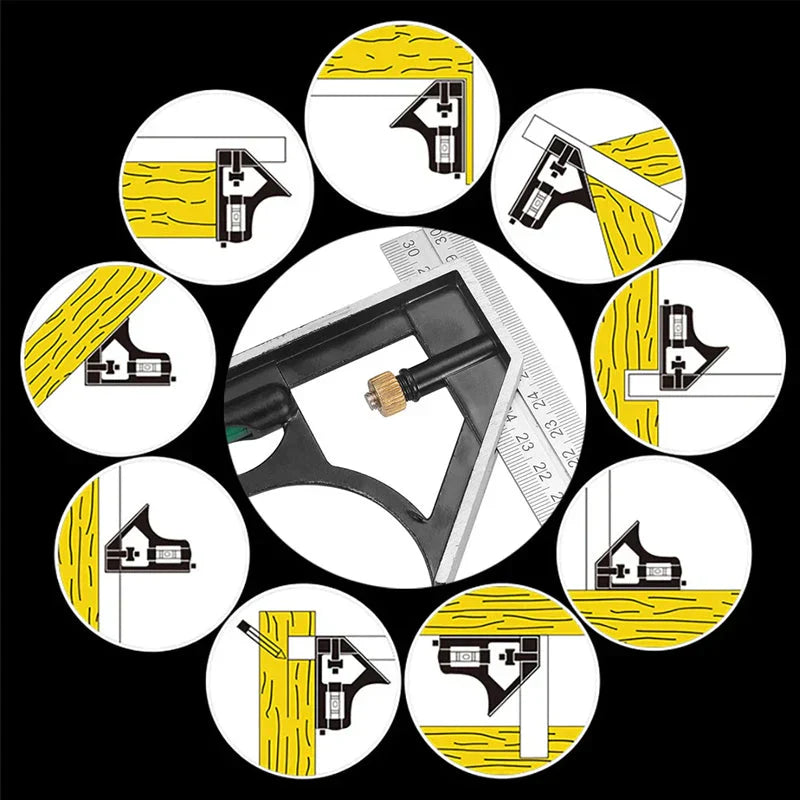 Adjustable Angle Ruler Set with Scribing Pin for Woodworking & Metalworking