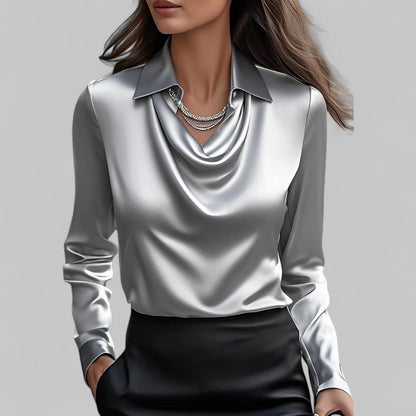 Draped Satin Collar Blouse