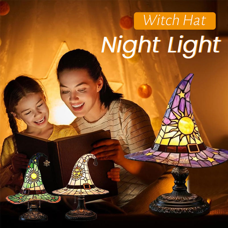 Witch Hat LED Night Lamp – Resin Decorative Light for Halloween & Home
