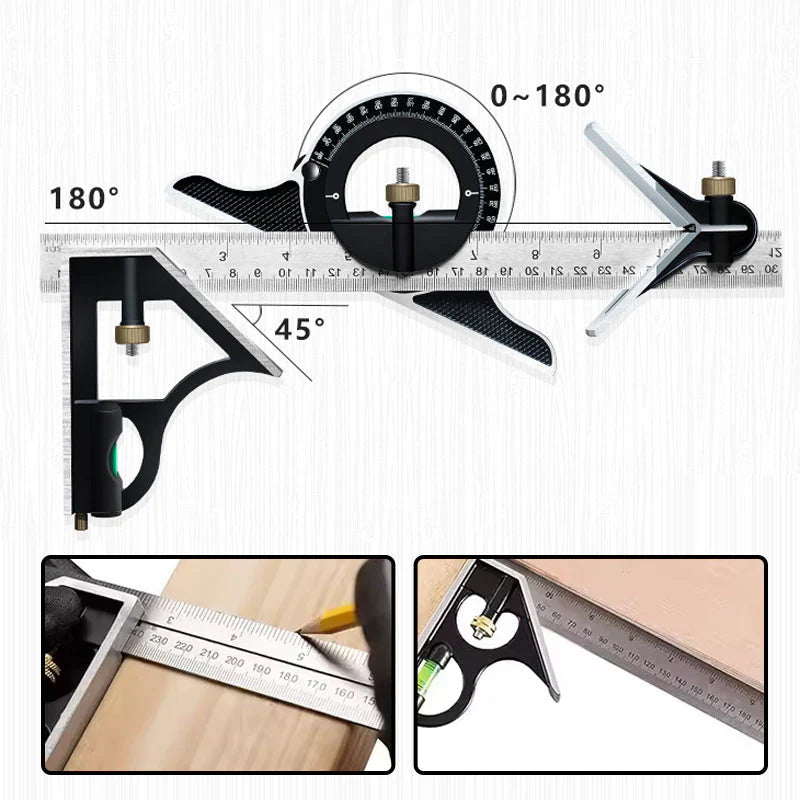 Adjustable Angle Ruler Set with Scribing Pin for Woodworking & Metalworking