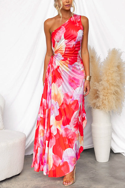 Asymmetric Pleated Maxi Dress