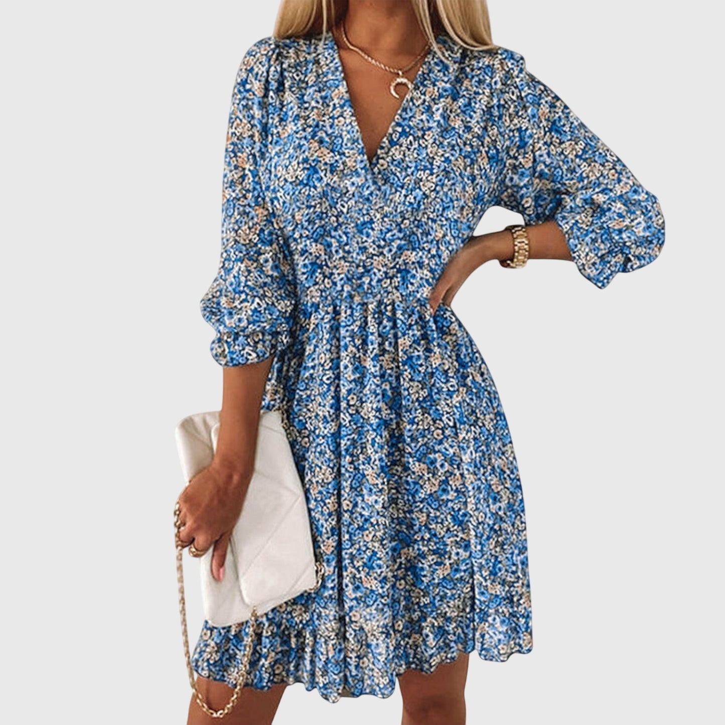 Women's Spring Smocked V-Neck Midi Dress