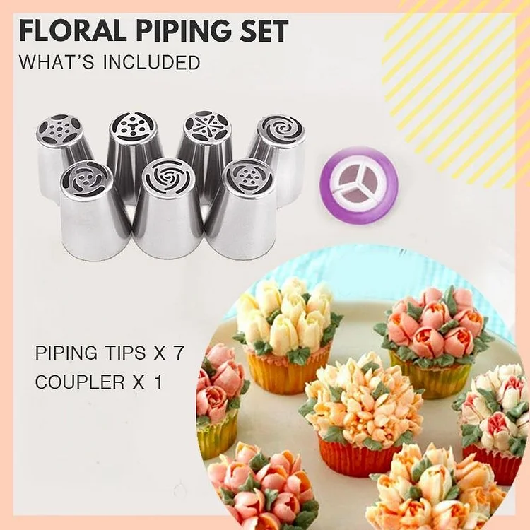 Stainless Steel Cake Decorating Nozzle Set with Piping Bag & Stand
