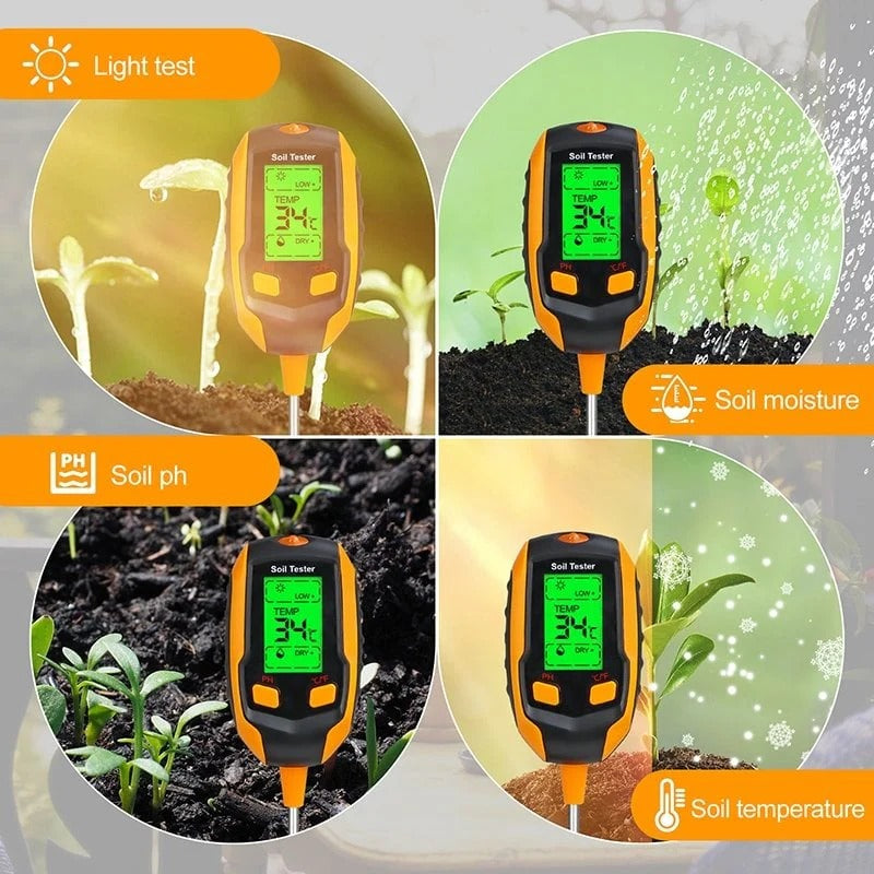 4-in-1 Soil Meter for Moisture pH Temperature and Light