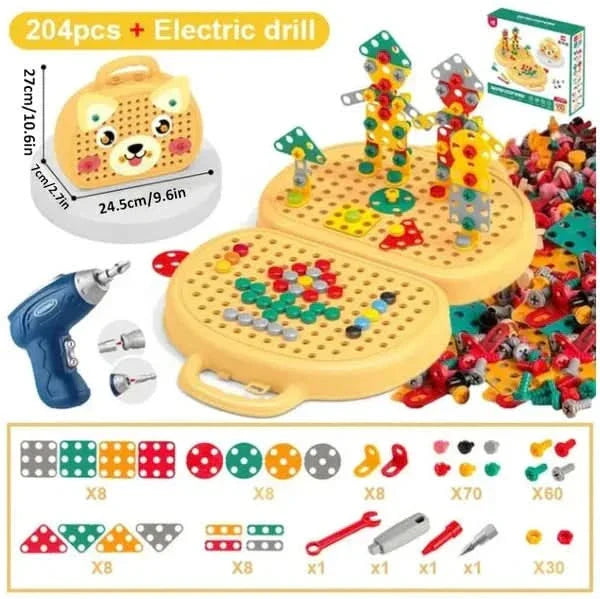 Kids Construction Toy with Electric Drill – 204 Pieces Creative Building Set