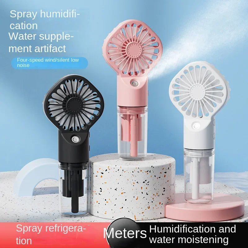 Portable Mini Fan with Water Mist Spray – USB Rechargeable