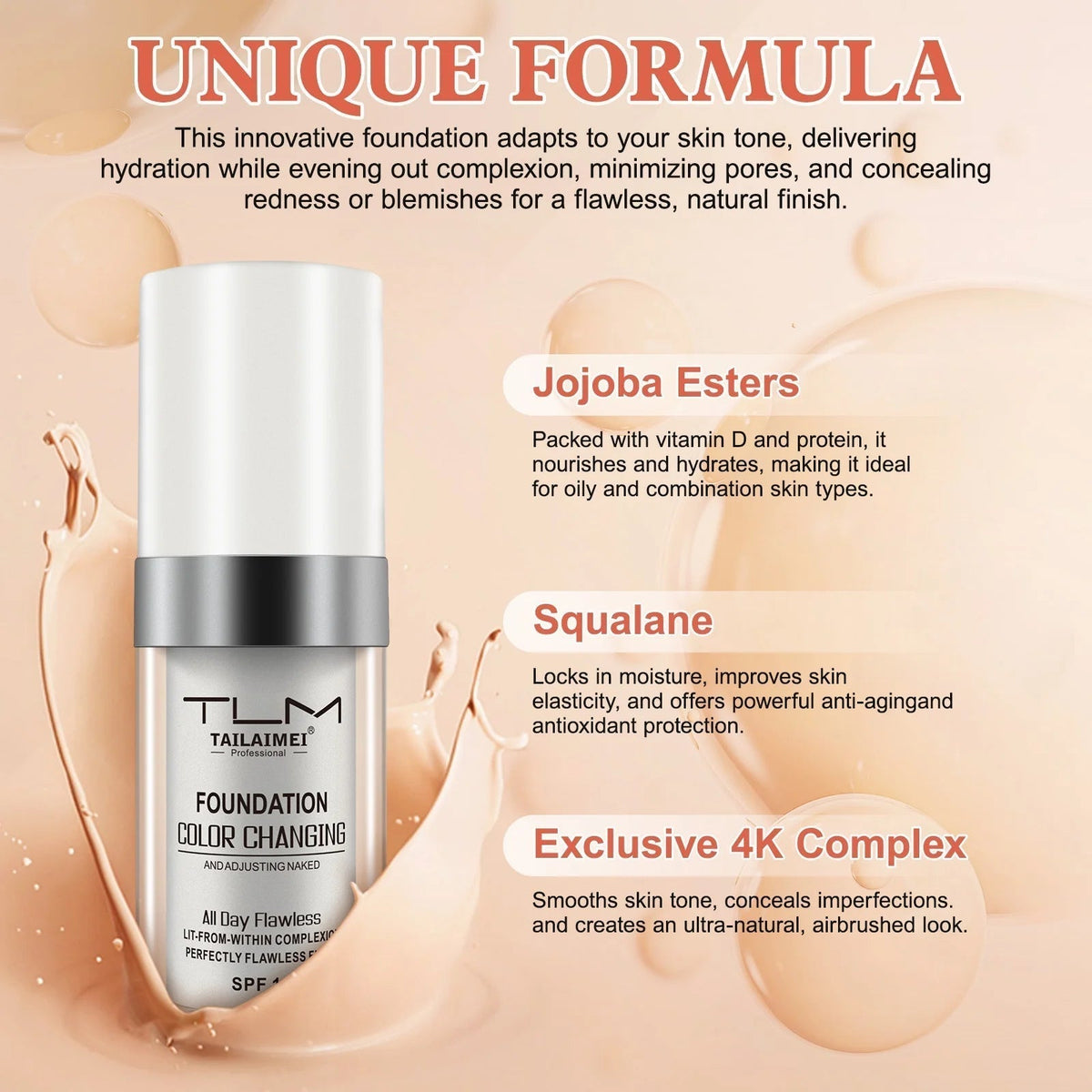 Color-Adapting Foundation with Sun Protection for All Skin Tones