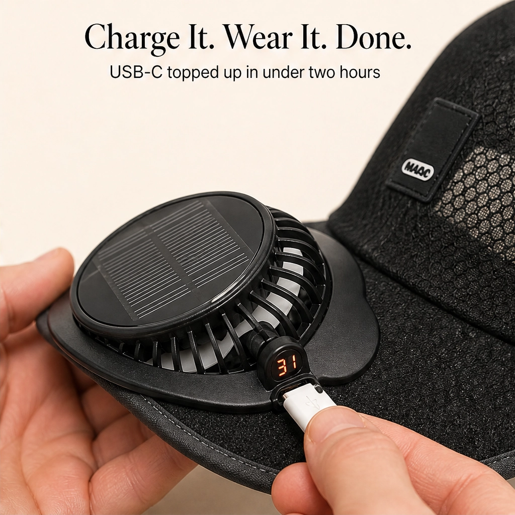 Solar Fan Hat with UPF50+ UV Protection & Rechargeable Battery