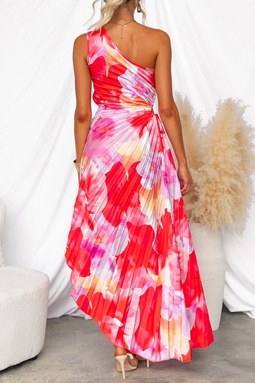 Asymmetric Pleated Maxi Dress