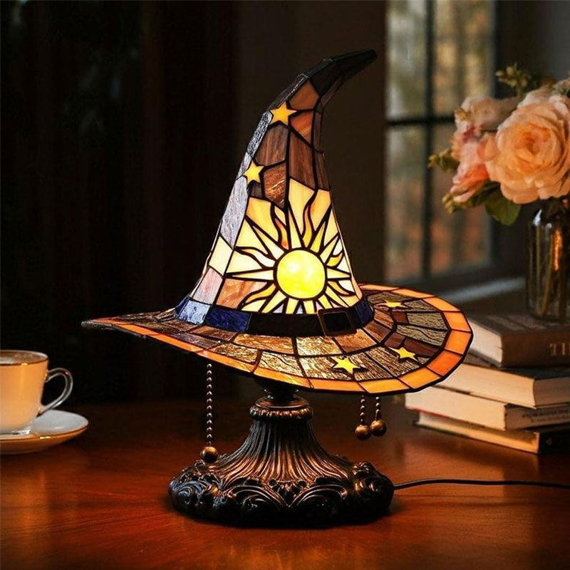 Witch Hat LED Night Lamp – Resin Decorative Light for Halloween & Home