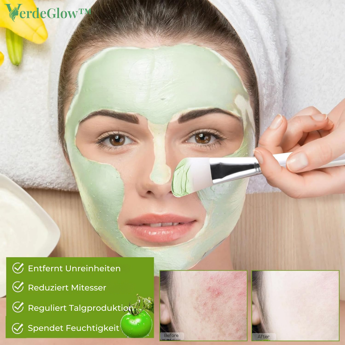 Green Tomato Clay Face Mask with Rotating Applicator for All Skin Types