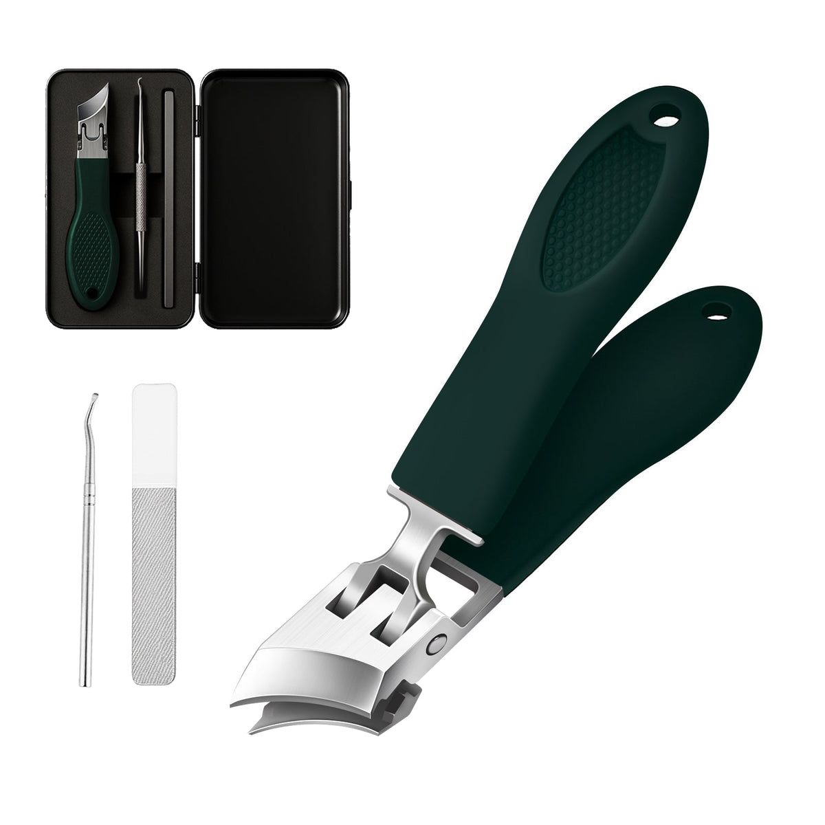 Stainless Steel Angled Nail Clipper Set with Splash Guard