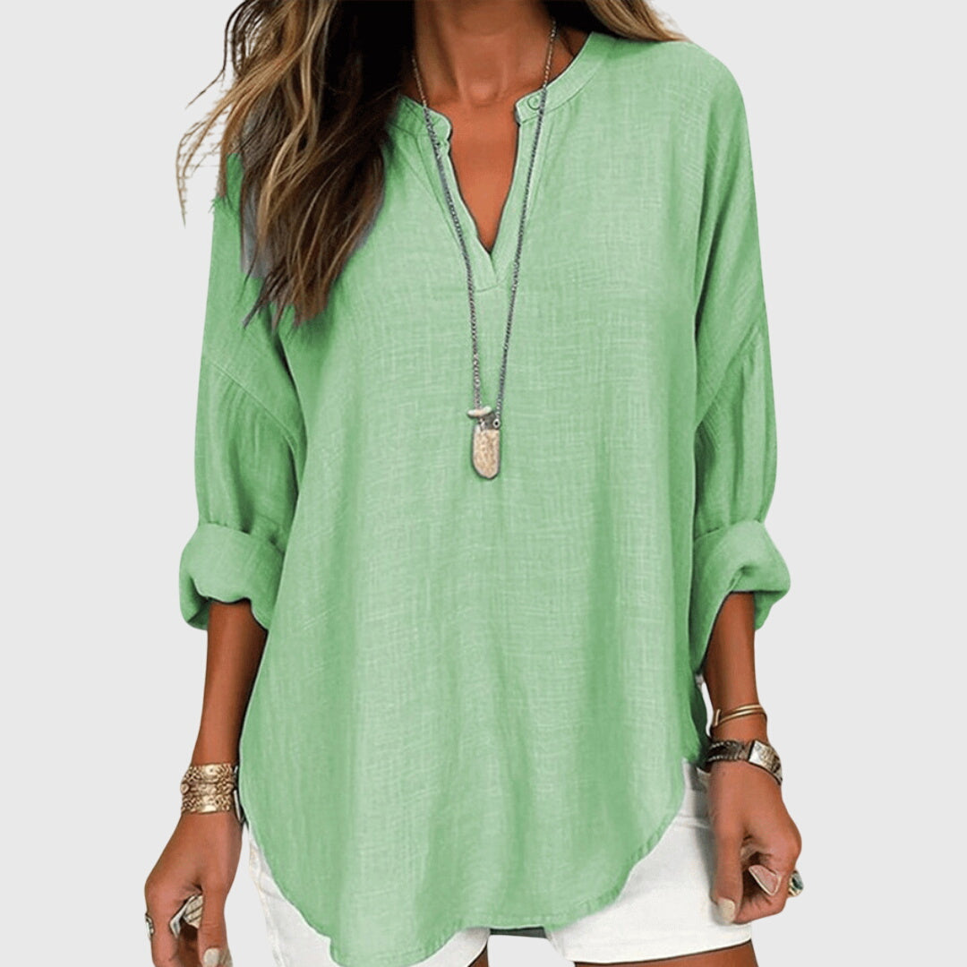 Relaxed Split-Neck Long Sleeve Top