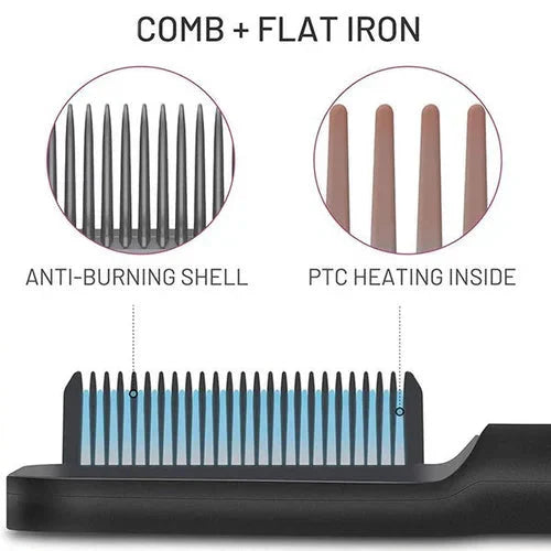 Heated Hair Straightening Brush Comb with Ionic Anti-Scald Technology