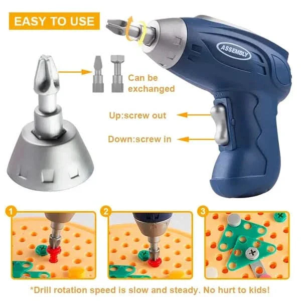 Kids Construction Toy with Electric Drill – 204 Pieces Creative Building Set