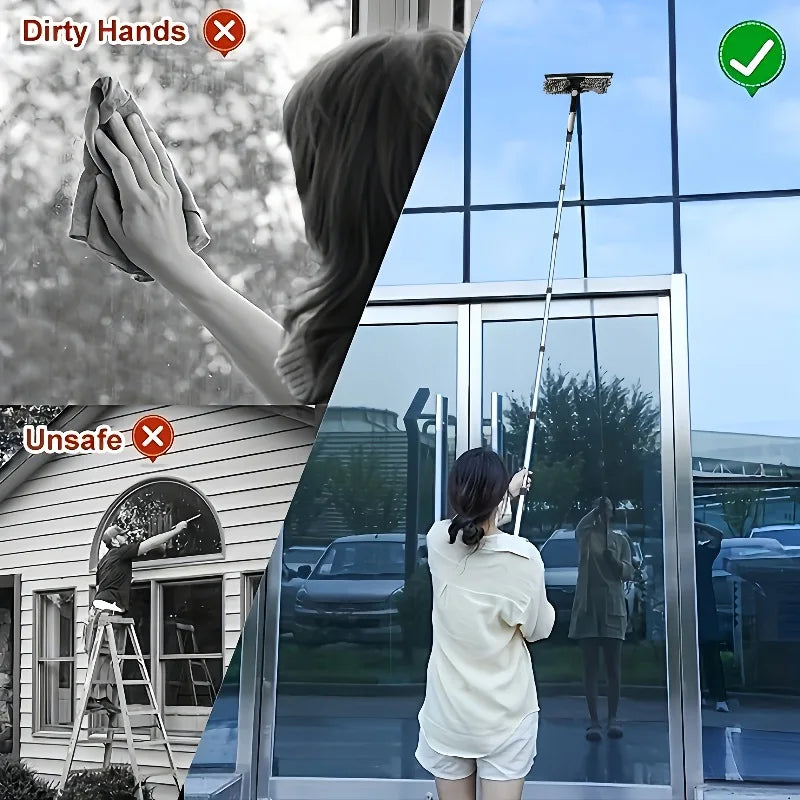 Telescopic Window Cleaner with Squeegee & Microfiber for High Windows
