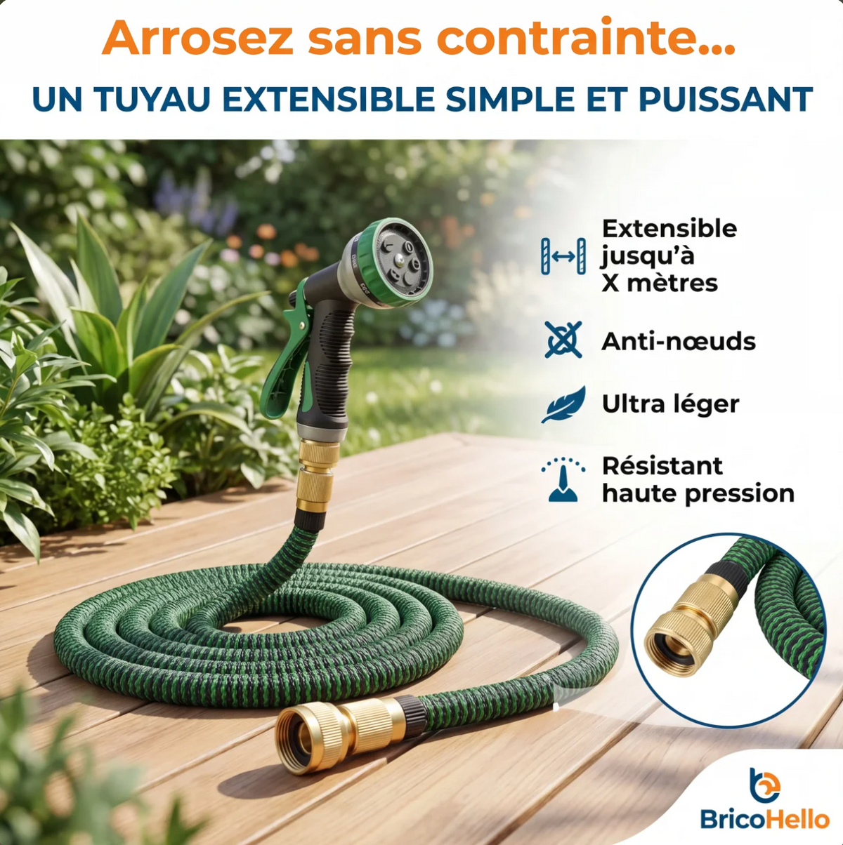 Kink-Free Expandable Garden Hose with Brass Fittings