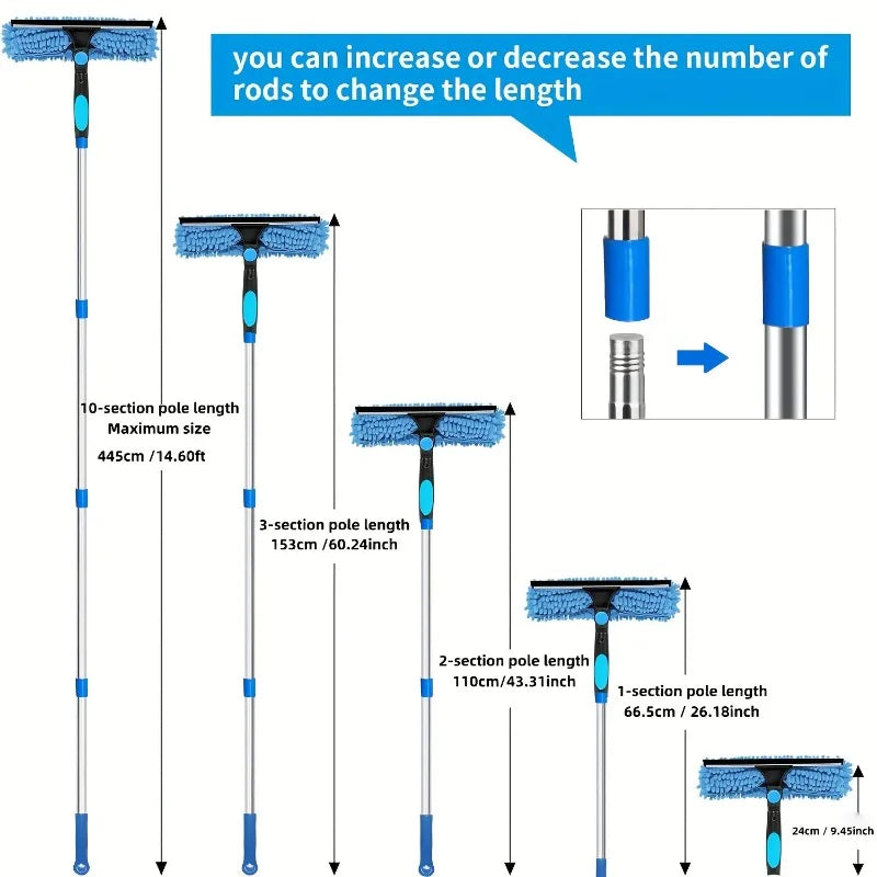 Telescopic Window Cleaner with Squeegee & Microfiber for High Windows