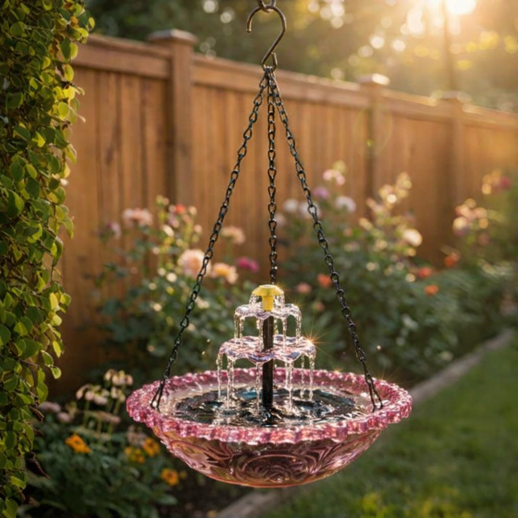 Solar-Powered Hanging Fountain with Glass Bowl for Garden & Balcony
