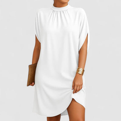 Spring High-Neck Shift Midi Dress