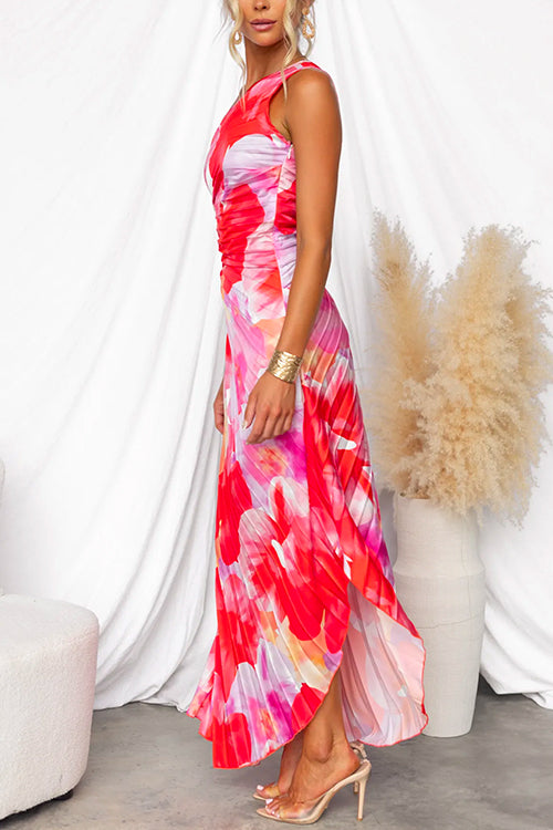 Asymmetric Pleated Maxi Dress
