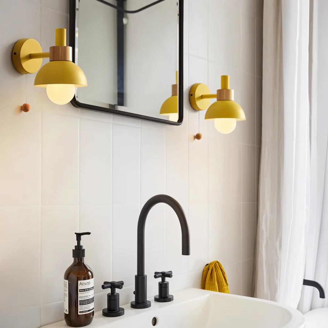 LED Wall Light with Pull Switch – Wood & Iron Scandinavian Ambient Lamp